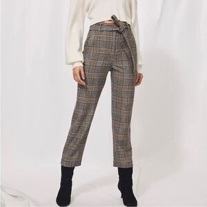 Wilfred New Tie-Front Check Pant Size 8 Aritzia Plaid Grey Brown Multi